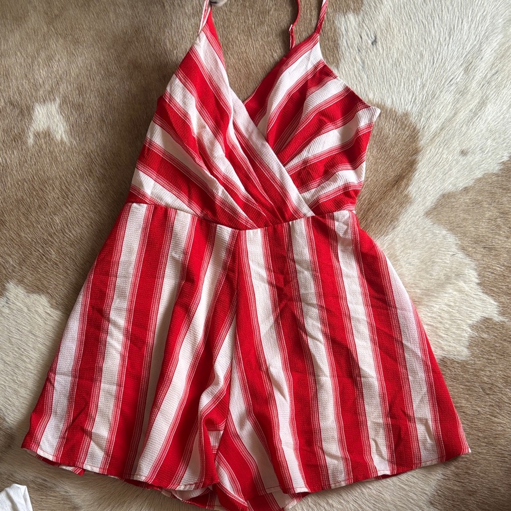 Red and White Striped Kids Romper